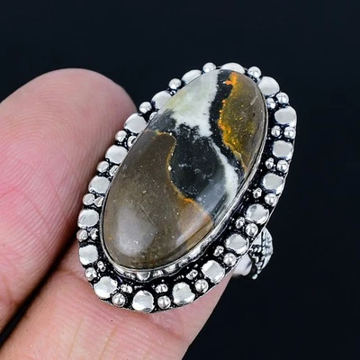Bumble Bee Jasper 925 Silver Plated Handmade Ring of US Size 8 - Image 1 of 3
