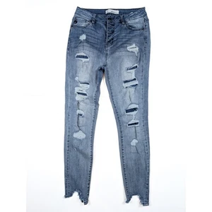 Jeans skinny alla caviglia KanCan Blue Jay Mid Rise effetto invecchiato patch taglia 9/28 - Foto 1 di 7