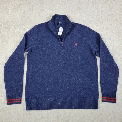 Brooks Brothers 1/4 Zip Sweater Mens L Blue Red Speckled Pullover Lambs Wool - Image 1 of 4