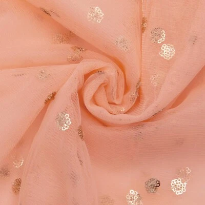 Indian Net Fabric 4YD Dressmaking Tunic Top Material Sewing Sequins Fabric 42"W - Image 1 of 2