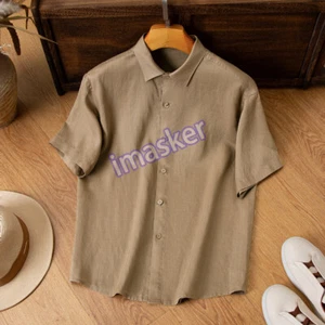 Camisa informal de verano transpirable de lino puro manga corta para hombre solapa retro suelta - Imagen 1 de 28