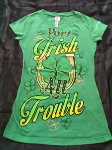Camiseta para mujer RANSOM talla pequeña parte verde irlandesa todos los problemas día de San Patricio - Imagen 1 de 4