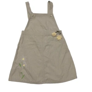 Gymboree Girls Bib Overall Jumper Dress Size 5 Floral Embroidered Beige - Picture 1 of 4