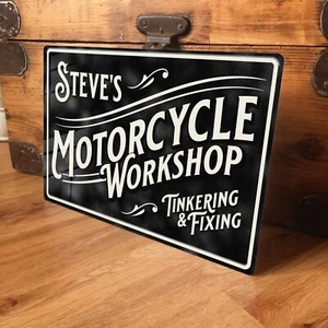 Personalised Motorbike Workshop Metal Sign Vintage Style Door Sign 200mm x 305mm - Picture 1 of 7