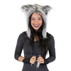 Sombrero de Lobo Capucha Gris Imitación Piel Festival Orejas Bufanda Disfraz Espíritu Animal Juegos con disfraces - Imagen 1 de 4