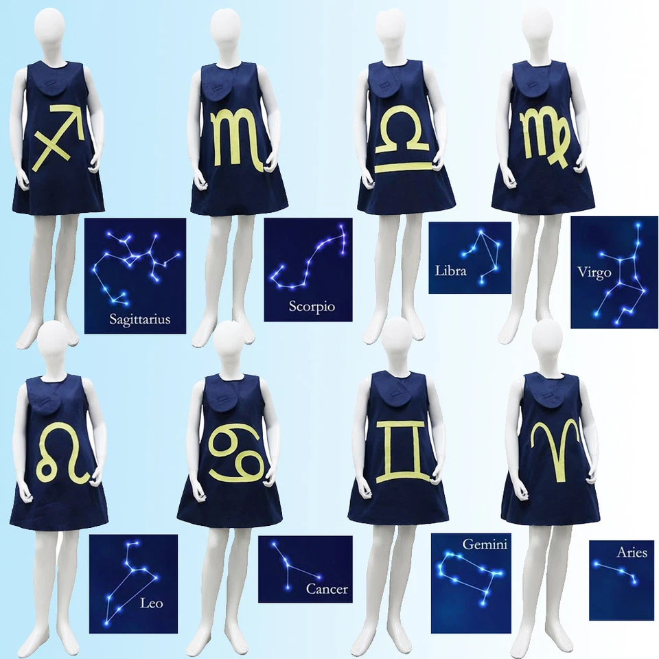 Niño Niña 12 Constelación Virgo Escorpio Fiesta Disfraz Trolls Línea A Vestido Azul Foto 1 de 2