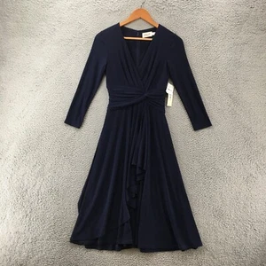 Eliza J Long Sleeve Wrap Dress Womens 0 Blue V-Neck Casual Back Zip Casual NWT - Picture 1 of 15