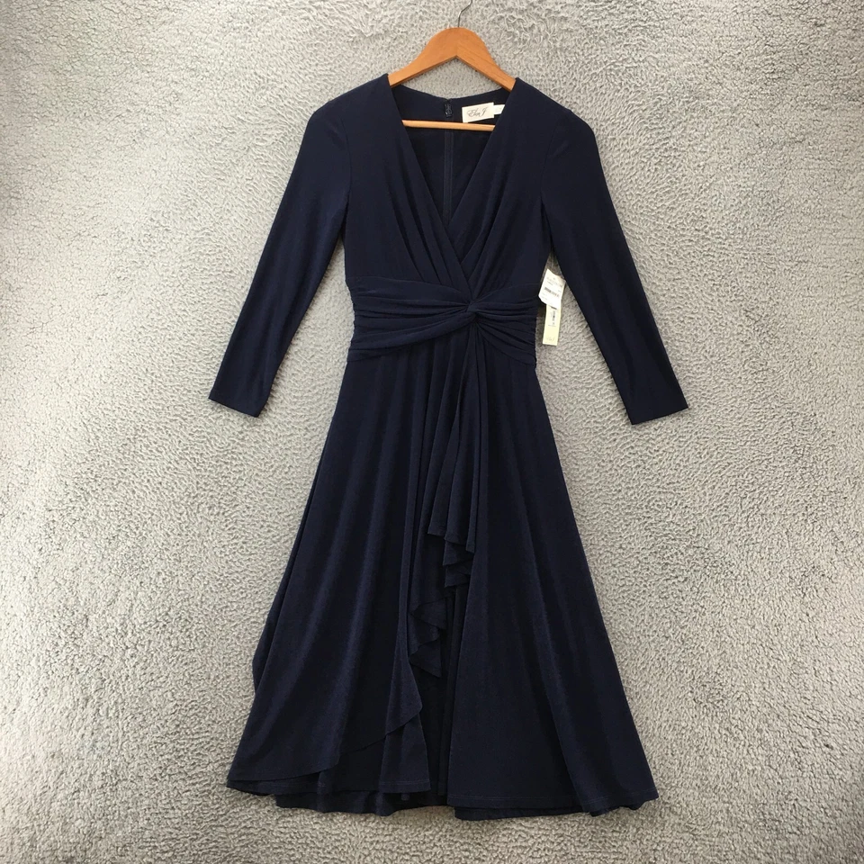 Vestido envolvente manga larga Eliza J para mujer 0 azul cuello en V informal cremallera trasera informal nuevo con etiquetas Foto 1 de 4