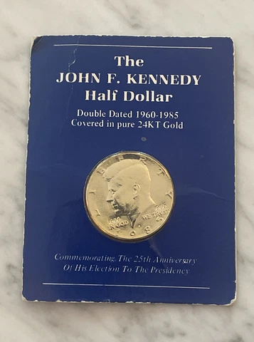 John F. Kennedy Half Dollar Double Dated 1960-1985 - Pure 24K Gold Cover
