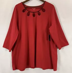 Kim Rogers Curvy weiches Stretch Strick verziert 3/4 Ärmel Top 2X (Brustumfang: 51,5") - Bild 1 von 6