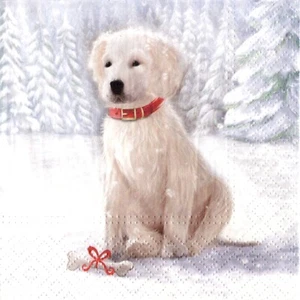 Serviettes en papier chien Golden Noël neige.Paper napkins dog on snow Christmas - Picture 1 of 1