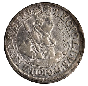 Austria. Tyrol. Leopold V 1632 Silver 10 Kreuzer, 4.00 gr., 29 mm KM-589.2 - Picture 1 of 3