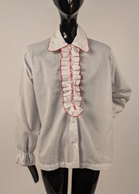 CAMISA DELANTERA VINTAGE AÑOS 70’S MUJER CON VOLANTE BORDADO FIGURATIVO JAPONÉS Foto 1 de 4