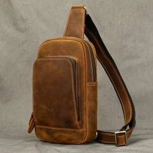 Herren Vintage Schultertasche Schlinge Umhängetasche Brusttasche Echtleder Rucksack - Bild 1 von 18