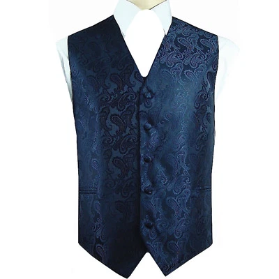 Navy Blue Men Paisley Tuxedo Suit Dress Vest Waistcoat Formal Prom Wedding Prom - Image 1 of 4