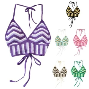 Backless Ethnic Style Sexy Halter Top Hollow Out Swimwear Top Women - Picture 1 of 18