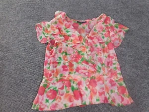 Jones New York top large pink floral lightweight womens button Up Sheer - Picture 1 of 11