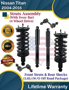 Front Struts & Rear Shocks W/Sway Bar for Nissan Titan 2004-2015 4WD Lifetime W. - Picture 1 of 16