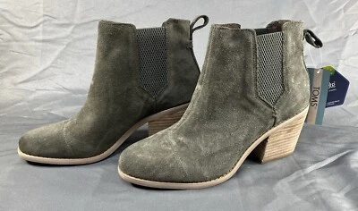 Toms Everly Boots Womens 9.5 Tarmac Olive Leather 3in Heel Pull On Ankle Western - Image 1 of 4