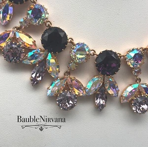 Wunderschön!!  Vintage Austria lila AB irisierende Latz baumelnde glitzernde Halskette - Bild 1 von 6