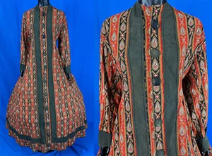 Victorian 1860s Paisley Print Wool Challis Wrapper Hoop Skirt Morning Dress Vintage - Bild 1 von 4
