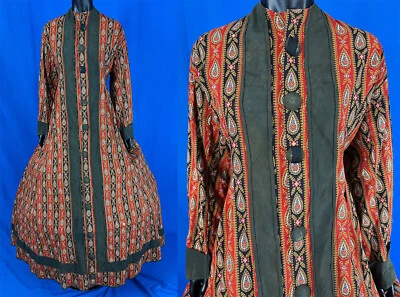 Victorian 1860s Paisley Print Wool Challis Wrapper Hoop Skirt Morning Dress VTG - Image 1 of 4