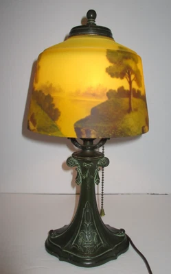 Antique "MILLER" Reverse Painted Boudoir Table Lamp Scenic Summer Landscape 1930 - Image 1 of 4
