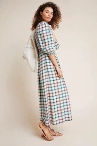 Anthropologie Maeve Cerie Smocked Midi Dress Large Petite Summer Fall Plaid NWOT - Picture 1 of 8