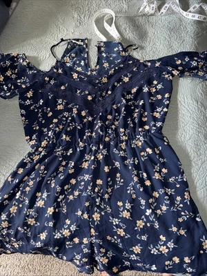 Maurice’s Floral Romper Navy XL Cold Shoulder Short Sleeve Women's - Image 1 of 4