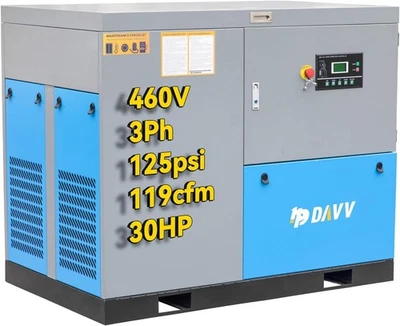 460V 30HP 3PH Rotary Screw Air Compressor 125PSI 125CFM Heavy Duty Industrial - Image 1 of 4