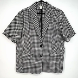Cato Womens XL Two Button Blazer Jacket Black White Gingham Check Short Sleeves - Picture 1 of 8