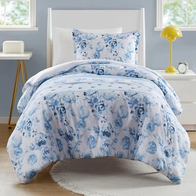 Juego de funda nórdica doble, diseño floral y rayas vintage, reverso liso, para todas las estaciones Foto 1 de 4