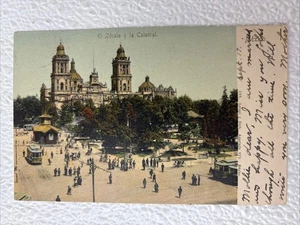 Postkarte mit geteilter Rückseite um 1910 El Zocalo Y La Catedral Mexiko - Bild 1 von 2