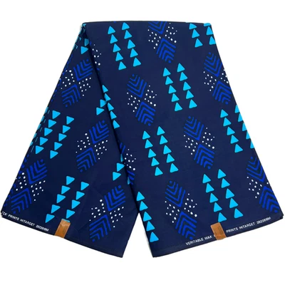 Ankara African Print Fabric 6 Yards 100% Cotton Blue Sewing Material - Image 1 of 4