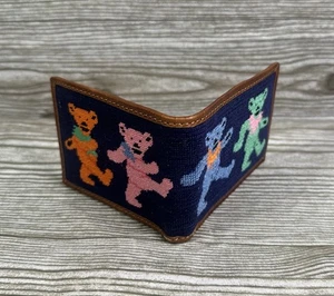 Smathers & Branson Needlepoint Grateful Dead Bifold Wallet Dancing Bears - Picture 1 of 5