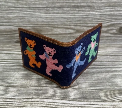 Smathers & Branson Needlepoint Grateful Dead Bifold Wallet Dancing Bears - Image 1 of 4