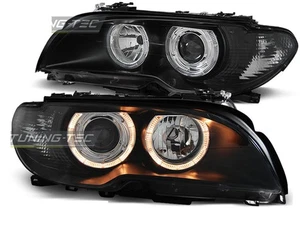 Headlights for BMW 3 Series E46 03-06 COUPE CABRIO Angel Eyes Black FreeShip US  - Bild 1 von 14