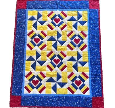 VTG Handmade Multi Color Patchwork Quilt by Grandma 37"x 46" Cottagecore - Image 1 of 4