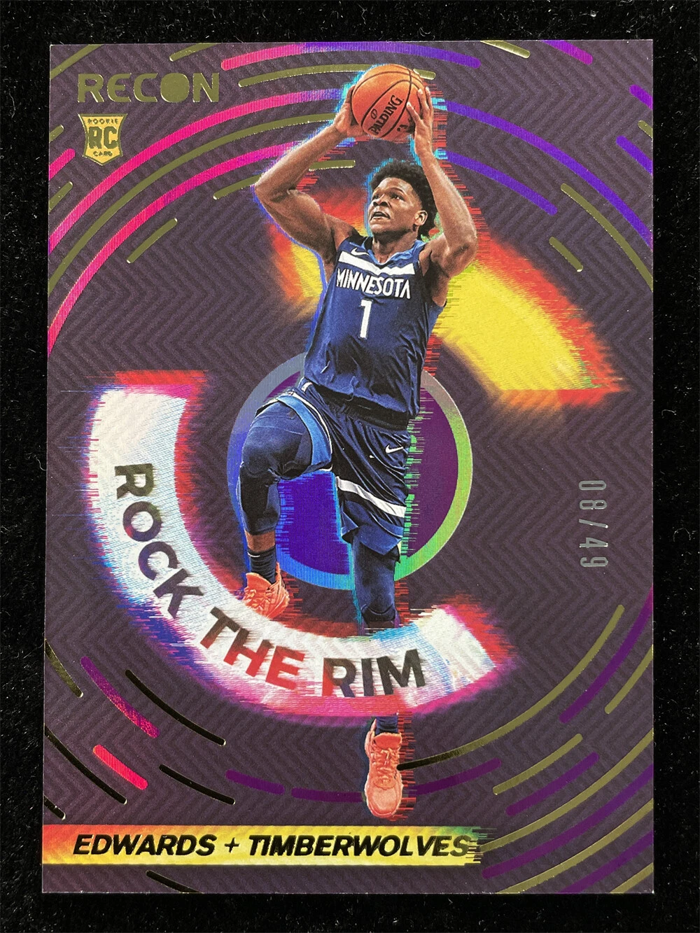 2020-21 Panini Recon Anthony Edwards #8 Rock the Rim Rookie RC Purple 8/49