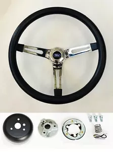 78 - 91 Bronco F100 F150 F250 F350 Black on Chrome Spoke Steering Wheel 13 1/2" - Picture 1 of 5