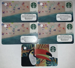 Lot Of 5 Mini Starbucks Beach 2014 Toucan 2017 Hong Kong Cards - Picture 1 of 2