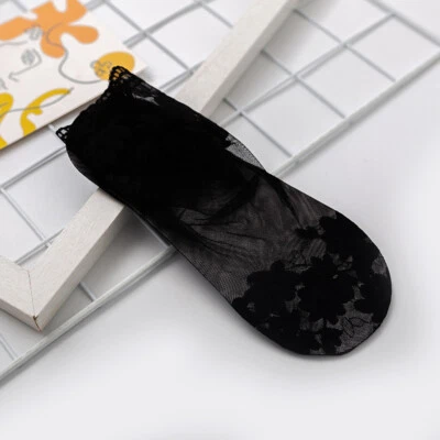 Verano Sexy Mujeres Encaje Seda Transparente Corto Malla Calcetines Antideslizantes Calcetines al Tobillo✔ Foto 1 de 4