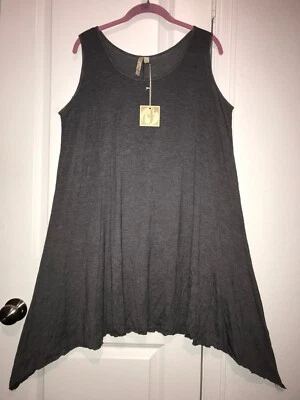 NUEVO CON ETIQUETAS Cómodo EE. UU. "Pizarra" Punto Arrugado Rayón XL Asym "Túnica Columpio Desigual" Vestido sin mangas Foto 1 de 4