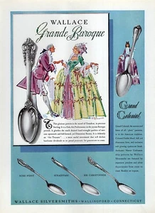 1942 Wallace Silversmiths Grande Baroque Sterling Spoon Original Color Print Ad - Picture 1 of 1