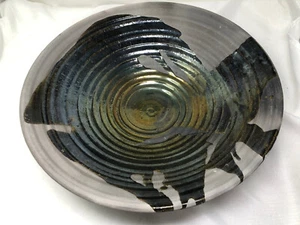 Raku Pottery Bowl Centerpiece Artist Signed 17 1/2" Iridescent Modernist - Picture 1 of 13