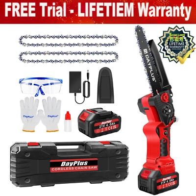 Mini motosierra eléctrica de 8" 24V cortadora de madera inalámbrica de mano con 2 baterías 2 cadenas Foto 1 de 4