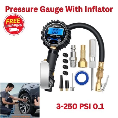 AstroAI Digital Tire Pressure Gauge with Inflator 3-250 PSI 0.1 for Display,Blue - Image 1 of 4
