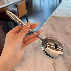 2Pcs Stainless Steel Serving Spoons 8.6'' Long Handle Round Basting Soup Spoon - Picture 1 of 12