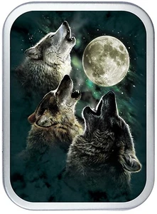 WOLF CHORUS SILVER HINGED TIN,CIGARETTE TIN,150 ML SEWING TIN,PILL TIN - Picture 1 of 2
