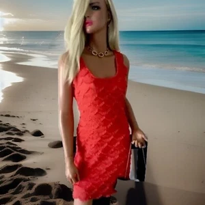Guess Dress Mermaid Party NWOT Trendy Coral Dress Classy Sexy Sz 2 Lined - Picture 1 of 9